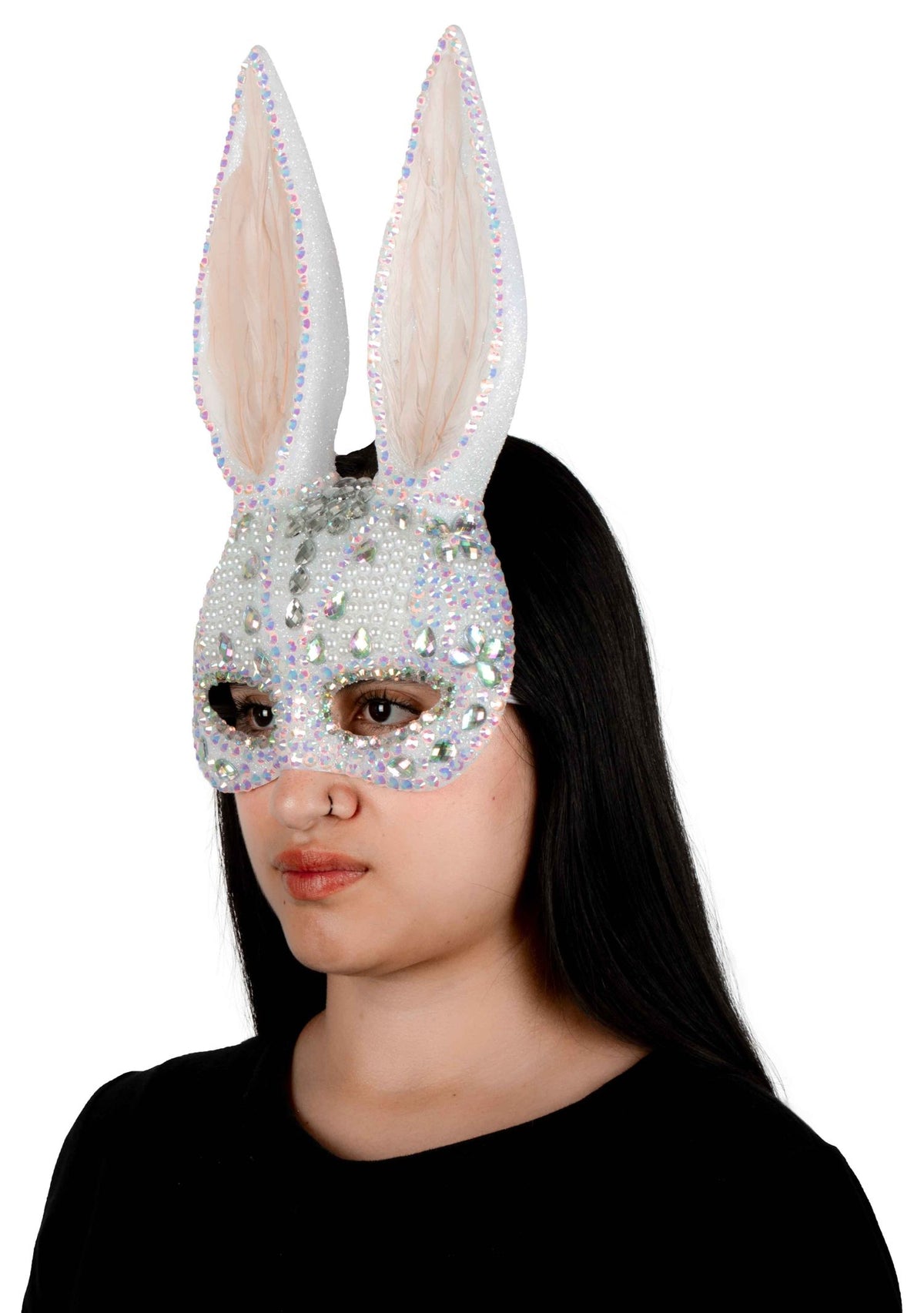Máscara Conejo Blanco Brillante Pege - Disfraz de Plástico para Halloween y Día de Muertos