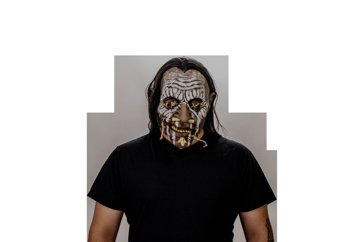 Máscara Shuar Enemigo Ghoulish - Disfraz de Látex, Multifilamento lacio, Yute para Halloween y Día de Muertos