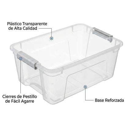 Kit Dúo Visión Total 2 Cajas 12.2L Transparentes con Broches de Seguridad Firmes para Hogar Organizado y Paz Mental