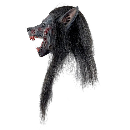 Máscara Negro Lobo Ghoulish - Disfraz de Látex, Kanekalon para Halloween y Día de Muertos
