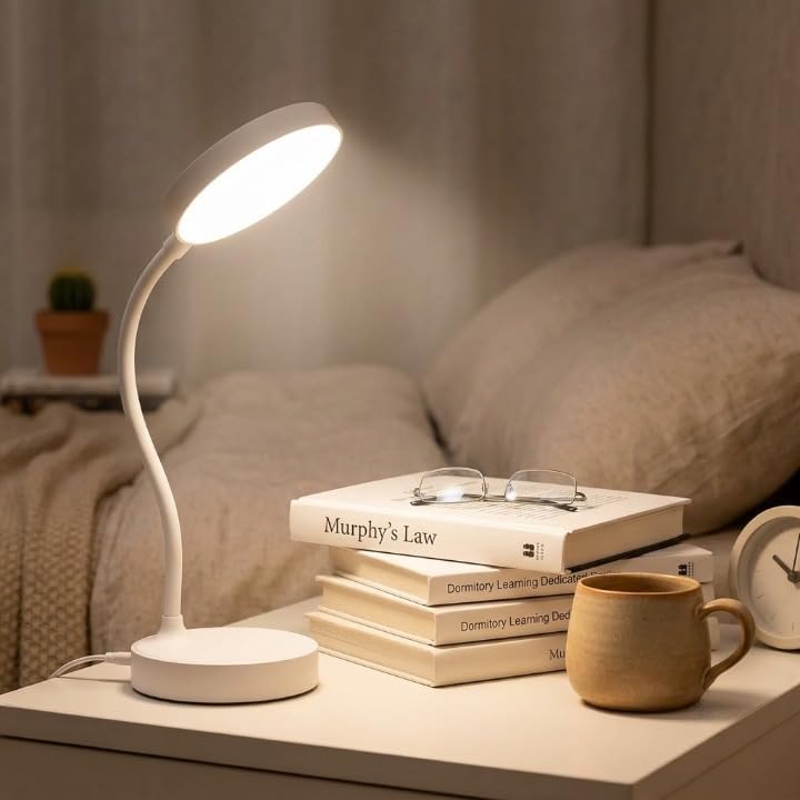 Lampara de Escritorio LED, Lámpara de Oficina Mesa, 360° Ajustable, Luz de Lectura Recargable, 3 Modos de Iluminación, Atenuación Táctil, Protección Ocular, para Trabajar, Estudiar, Leer, Escribir