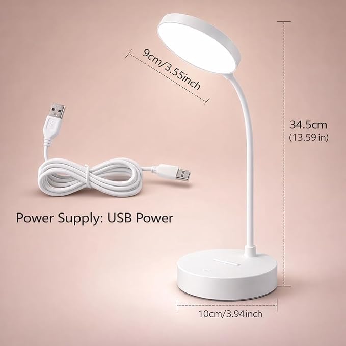Lampara de Escritorio LED, Lámpara de Oficina Mesa, 360° Ajustable, Luz de Lectura Recargable, 3 Modos de Iluminación, Atenuación Táctil, Protección Ocular, para Trabajar, Estudiar, Leer, Escribir