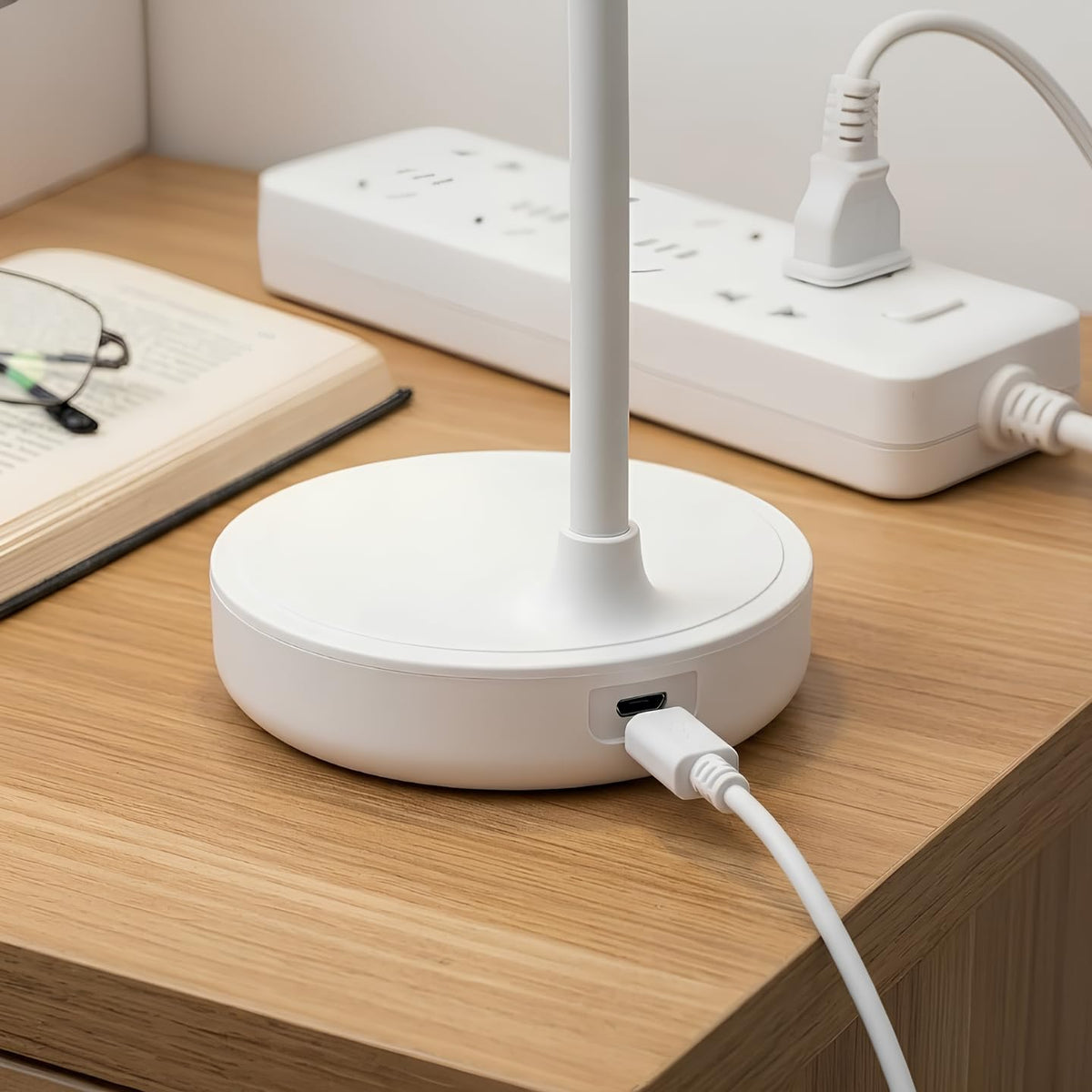 Lampara de Escritorio LED, Lámpara de Oficina Mesa, 360° Ajustable, Luz de Lectura Recargable, 3 Modos de Iluminación, Atenuación Táctil, Protección Ocular, para Trabajar, Estudiar, Leer, Escribir