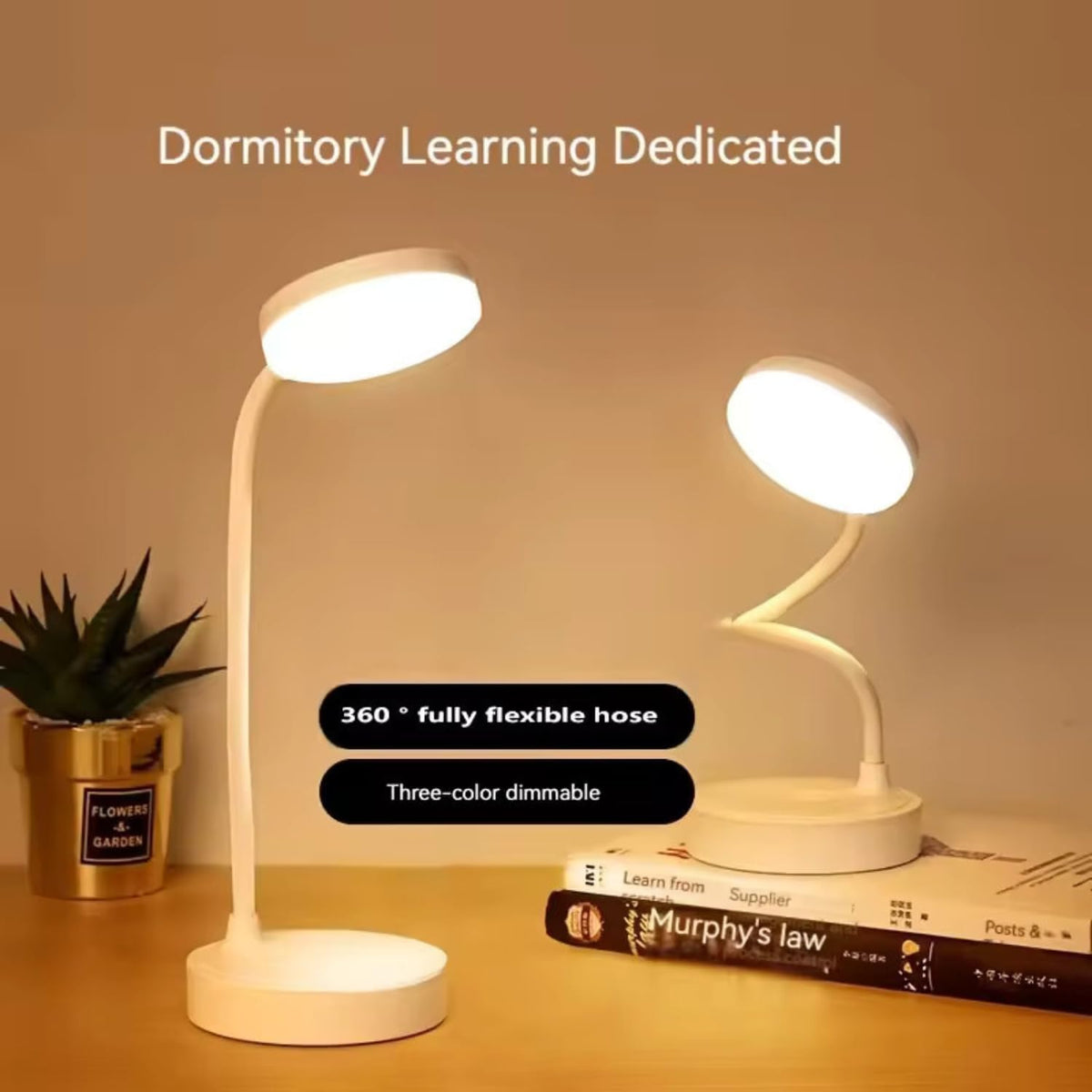 Lampara de Escritorio LED, Lámpara de Oficina Mesa, 360° Ajustable, Luz de Lectura Recargable, 3 Modos de Iluminación, Atenuación Táctil, Protección Ocular, para Trabajar, Estudiar, Leer, Escribir