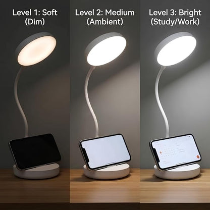 Lampara de Escritorio LED, Lámpara de Oficina Mesa, 360° Ajustable, Luz de Lectura Recargable, 3 Modos de Iluminación, Atenuación Táctil, Protección Ocular, para Trabajar, Estudiar, Leer, Escribir