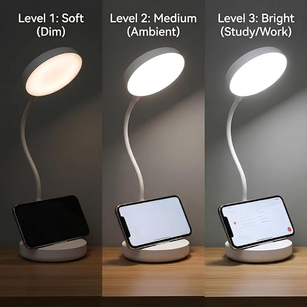 Lampara de Escritorio LED, Lámpara de Oficina Mesa, 360° Ajustable, Luz de Lectura Recargable, 3 Modos de Iluminación, Atenuación Táctil, Protección Ocular, para Trabajar, Estudiar, Leer, Escribir