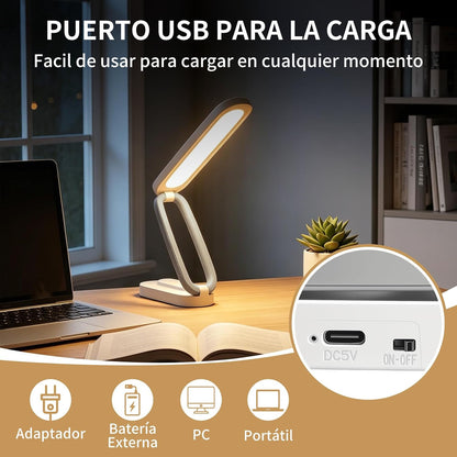 Lampara de Escritorio LED, Lámpara de Oficina Mesa, Luz de Lectura Recargable, 3 Modos de Iluminación, Atenuación Táctil, para Trabajar, Estudiar, Leer, Escribir