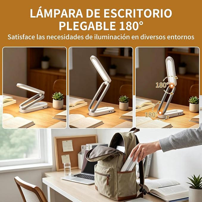 Lampara de Escritorio LED, Lámpara de Oficina Mesa, Luz de Lectura Recargable, 3 Modos de Iluminación, Atenuación Táctil, para Trabajar, Estudiar, Leer, Escribir