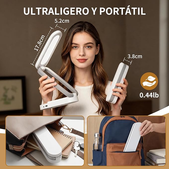 Lampara de Escritorio LED, Lámpara de Oficina Mesa, Luz de Lectura Recargable, 3 Modos de Iluminación, Atenuación Táctil, para Trabajar, Estudiar, Leer, Escribir