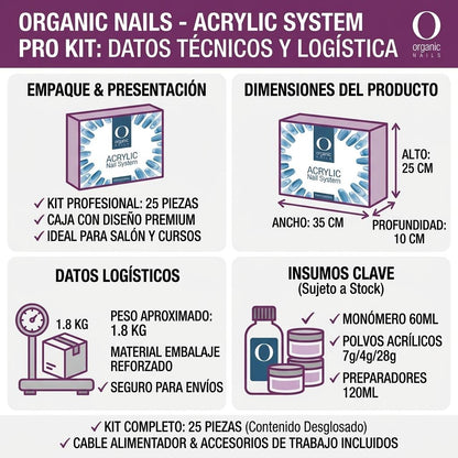 Kit Profesional para Aplicación de Uñas de Acrílico Pro Kit System Organic Nails