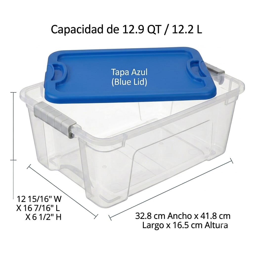 Kit Dúo Visión Total 2 Cajas 12.2L Transparentes con Broches de Seguridad Firmes para Hogar Organizado y Paz Mental