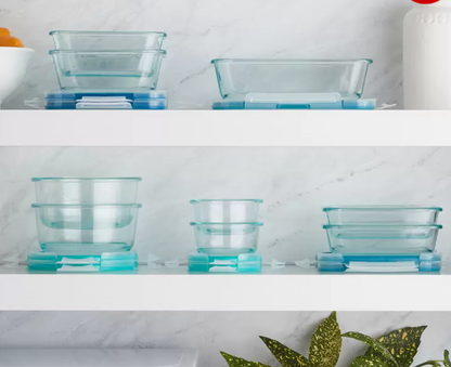 Recipientes de almacenamiento de alimentos de vidrio de 18 piezas, recipiente de vidrio para preparación de comidas previas, con tapa de sellado, adecuado para su uso en hornos microondas. Organizador para Refrigerador