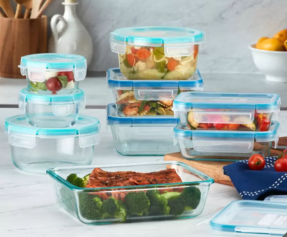Recipientes de almacenamiento de alimentos de vidrio de 18 piezas, recipiente de vidrio para preparación de comidas previas, con tapa de sellado, adecuado para su uso en hornos microondas. Organizador para Refrigerador