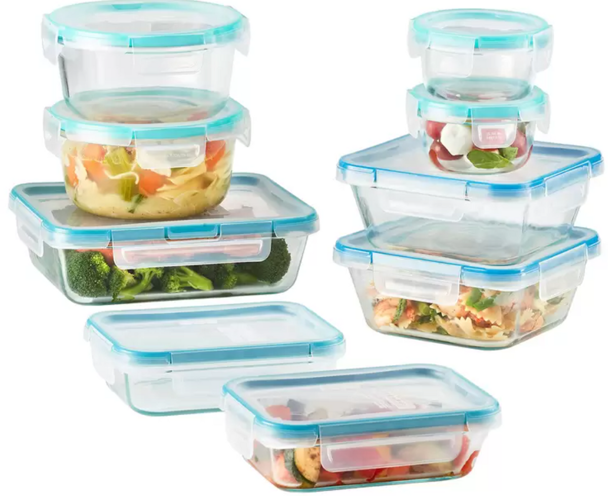 Recipientes de almacenamiento de alimentos de vidrio de 18 piezas, recipiente de vidrio para preparación de comidas previas, con tapa de sellado, adecuado para su uso en hornos microondas. Organizador para Refrigerador