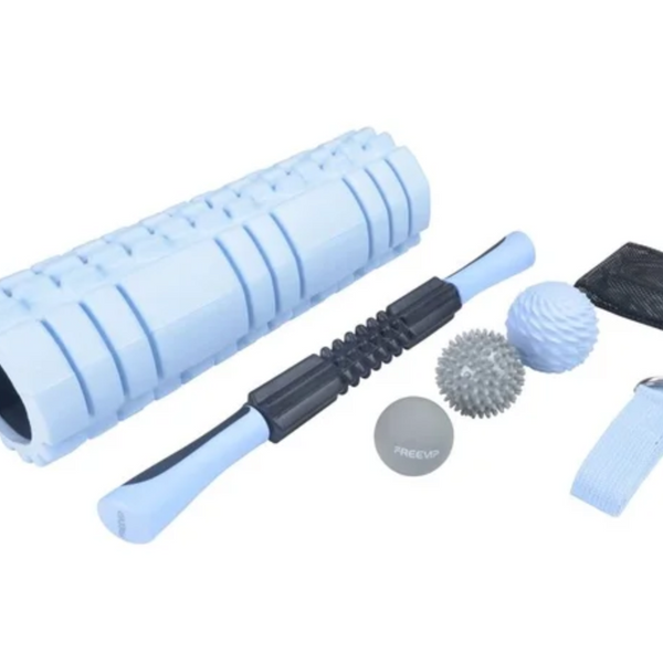 Kit de Rodillo de Espuma para Masaje Muscular, Herramienta de Rehabilitación y Ejercicio, Azul, para Yoga y Pilates 7pzs