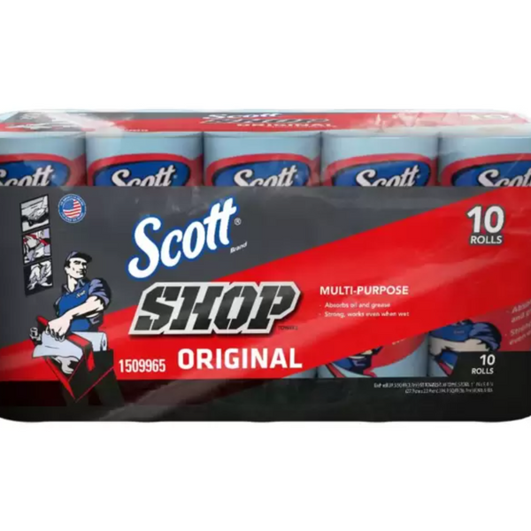Scott Shop Towell Toalla Azul Multiuso Absorbente - Paquete 10 rollos con 55 toallas c/u