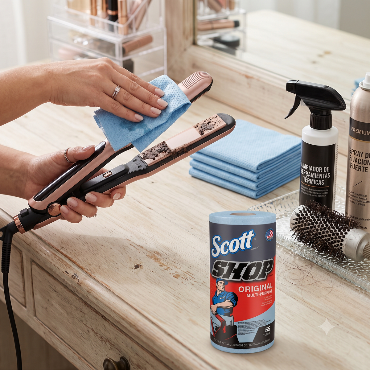 3 Rollos de Toallas Scott desechables multiusos, 165 Piezas para limpiar cualquier superficie sucia