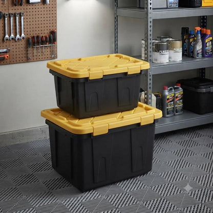 Dúo de Cajas Organizadoras de Uso Rudo (45 L y 102 L) con Tapa / Contenedores Industriales