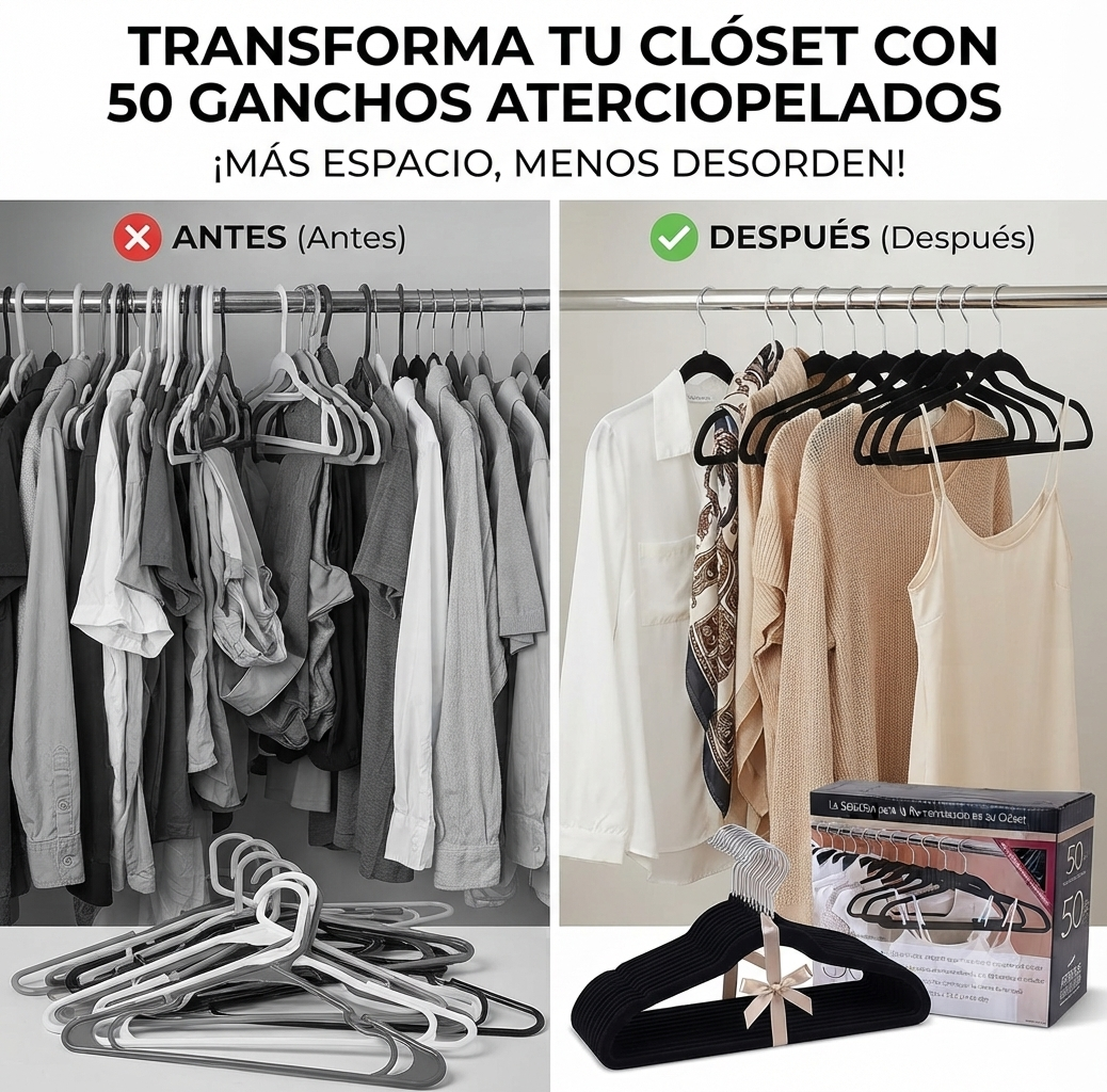 Set 50 Ganchos Terciopelo Para Ropa Antideslizantes Hogar