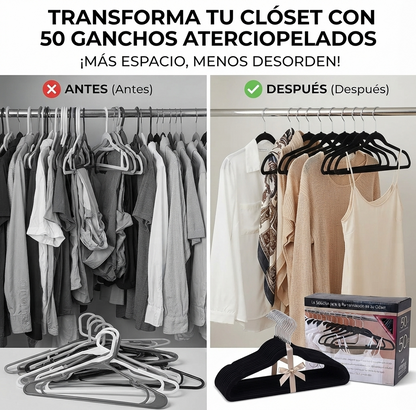 Set 50 Ganchos Terciopelo Para Ropa Antideslizantes Hogar