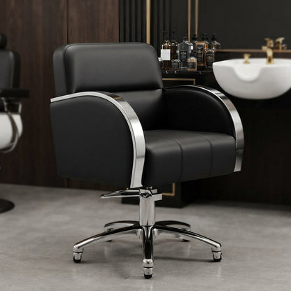 Sillón de Barbería y Estética en Vinipiel con Base Neumática y Ruedas – Comodidad y Estilo Profesional