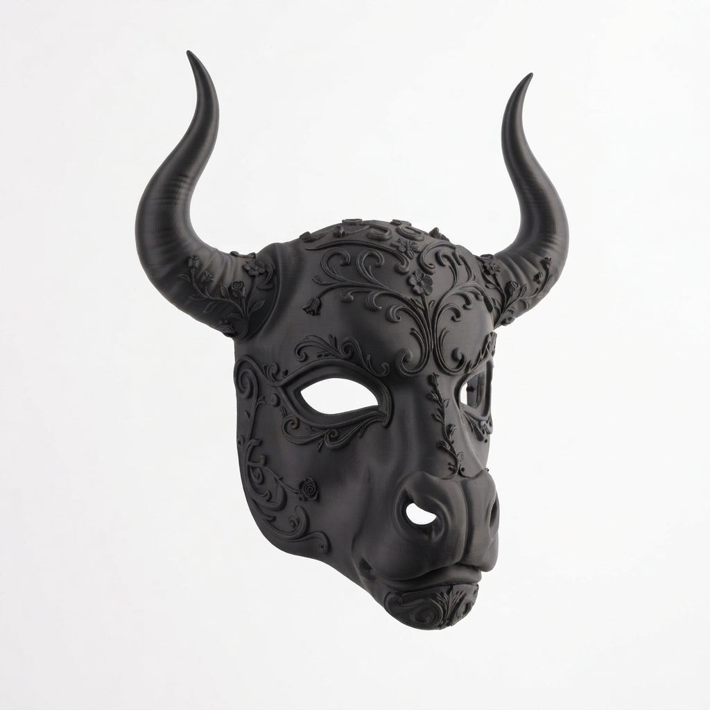 Máscara Estilo Minotauro / Toro con Cuernos y Filigranas Negras para Halloween Dia de Muertos
