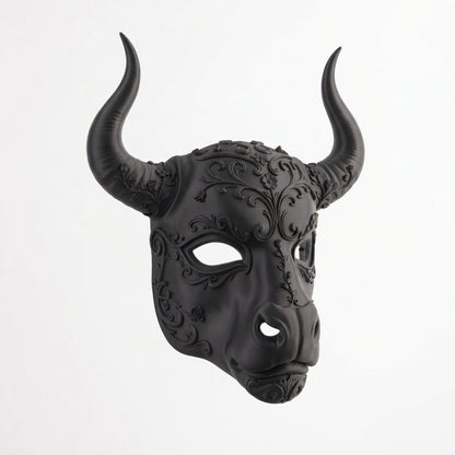 Máscara Estilo Minotauro / Toro con Cuernos y Filigranas Negras para Halloween Dia de Muertos