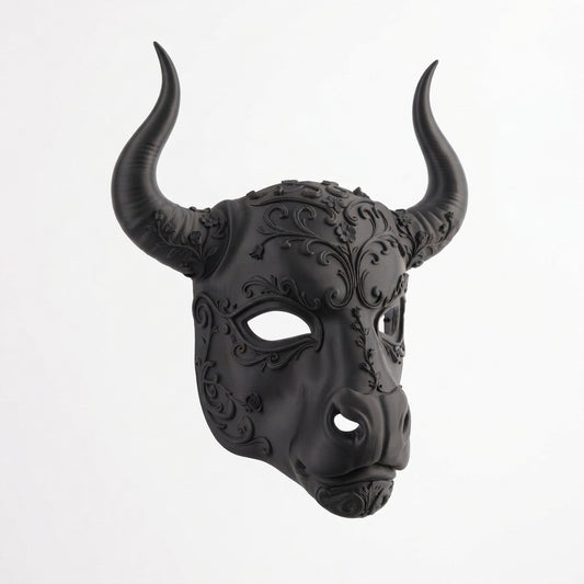 Máscara Estilo Minotauro / Toro con Cuernos y Filigranas Negras para Halloween Dia de Muertos