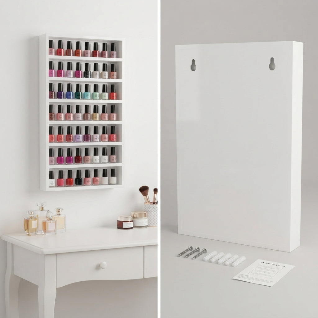 Esmaltero Organizador de Pared para Uñas 70x40 cm | Anaquel Flotante para Esmaltes de 7 Niveles