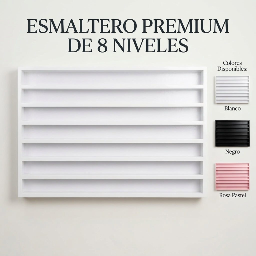 Esmaltero Organizador de Pared para Uñas 120x80 cm | Anaquel Flotante para Esmaltes de 8 Niveles PREMIUM