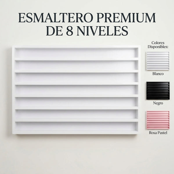Esmaltero Organizador de Pared para Uñas 120x80 cm | Anaquel Flotante para Esmaltes de 8 Niveles PREMIUM