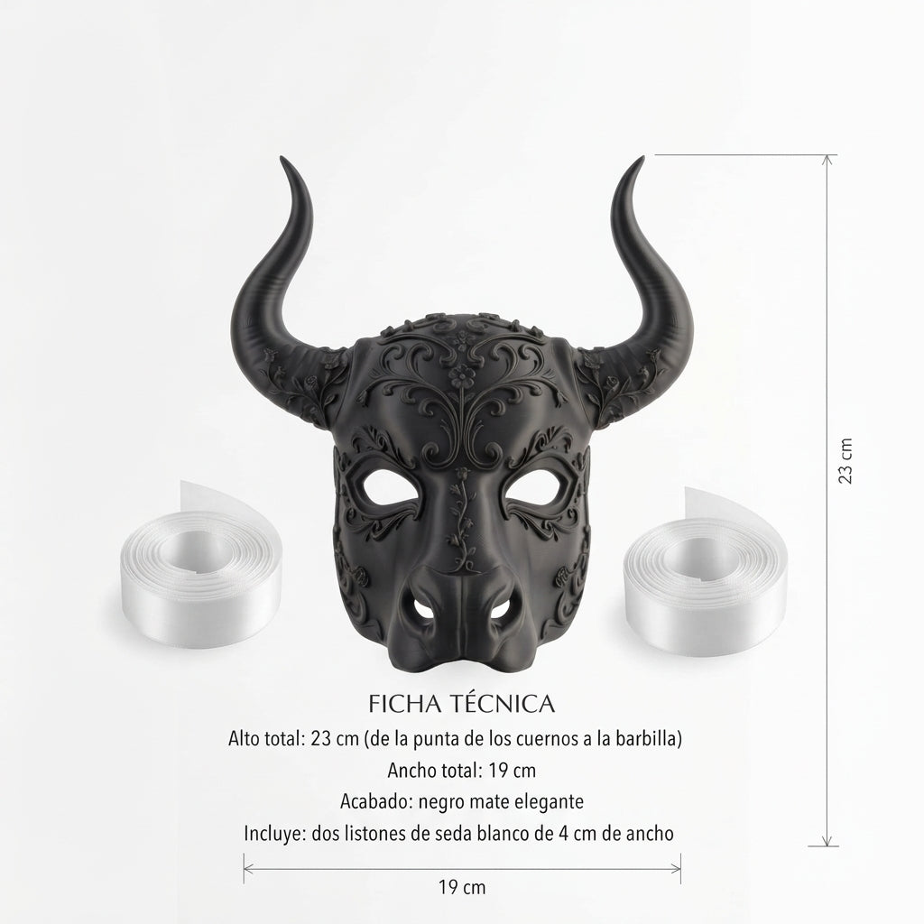 Máscara Estilo Minotauro / Toro con Cuernos y Filigranas Negras para Halloween Dia de Muertos