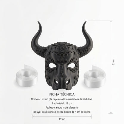 Máscara Estilo Minotauro / Toro con Cuernos y Filigranas Negras para Halloween Dia de Muertos