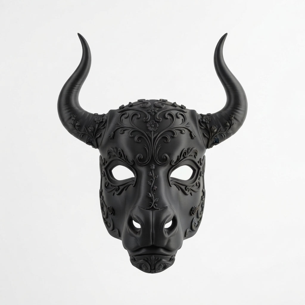 Máscara Estilo Minotauro / Toro con Cuernos y Filigranas Negras para Halloween Dia de Muertos
