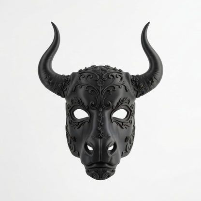 Máscara Estilo Minotauro / Toro con Cuernos y Filigranas Negras para Halloween Dia de Muertos