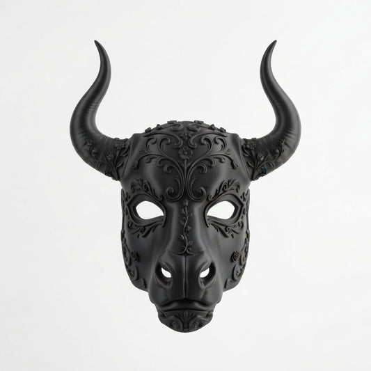 Máscara Estilo Minotauro / Toro con Cuernos y Filigranas Negras para Halloween Dia de Muertos