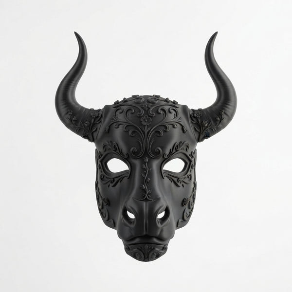 Máscara Estilo Minotauro / Toro con Cuernos y Filigranas Negras para Halloween Dia de Muertos