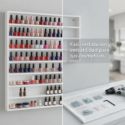 Esmaltero Organizador de Pared para Uñas 90x80 cm | Anaquel Flotante para Esmaltes de 10 Niveles PREMIUM