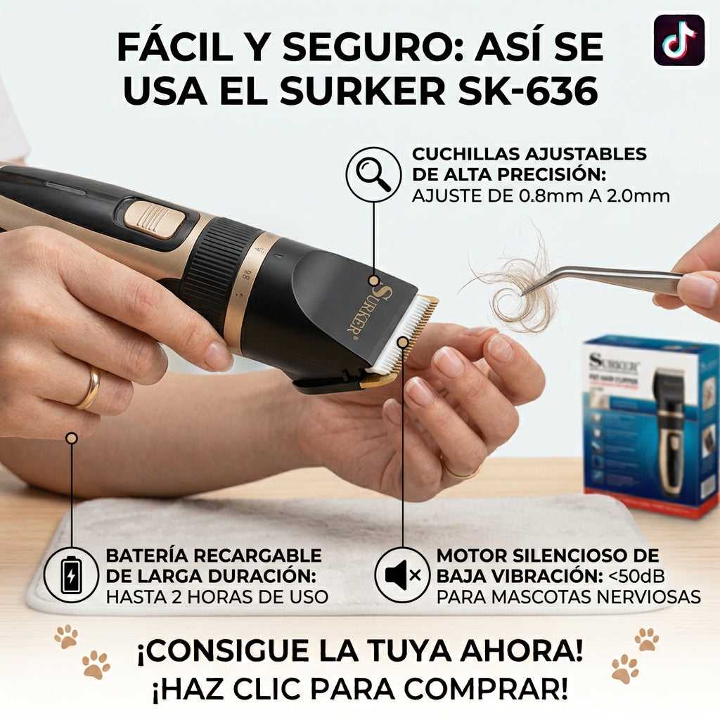 Recortadora para Mascotas Surker SK-636 ️ | Grooming Fácil en Casa