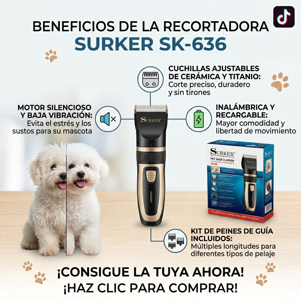 Recortadora para Mascotas Surker SK-636 | Grooming Fácil en Casa