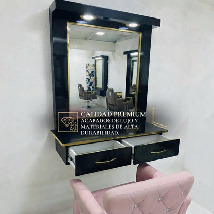 Estación de Belleza de Lujo "Glamour Gold" – Tocador Profesional con Iluminación LED y Cajoneras Reforzadas