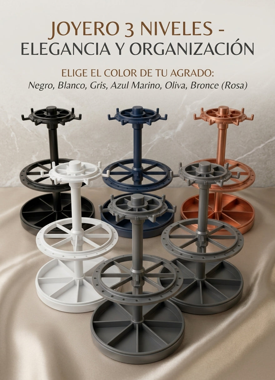 Joyero Organizador de Joyas de 3 Niveles: Exhibidor Giratorio para Collares, Aretes y Anillos