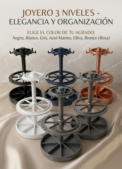 Joyero Organizador de Joyas de 3 Niveles: Exhibidor Giratorio para Collares, Aretes y Anillos