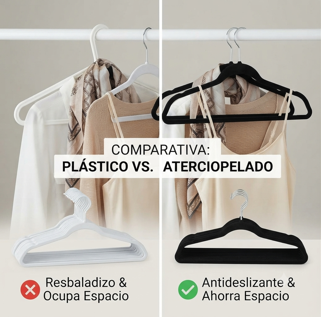 Set 50 Ganchos Terciopelo Para Ropa Antideslizantes Hogar
