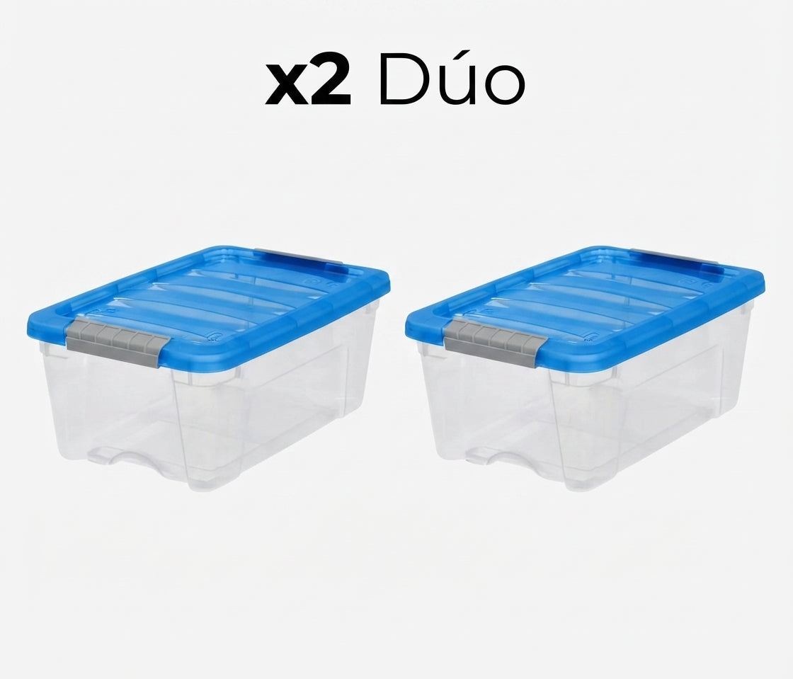 Kit Dúo Visión Total 2 Cajas 12.2L Transparentes con Broches de Seguridad Firmes para Hogar Organizado y Paz Mental