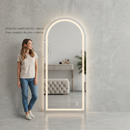 Espejo de Cuerpo Completo Arqueado con Luz LED 180 cm | Espejo Decorativo Táctil