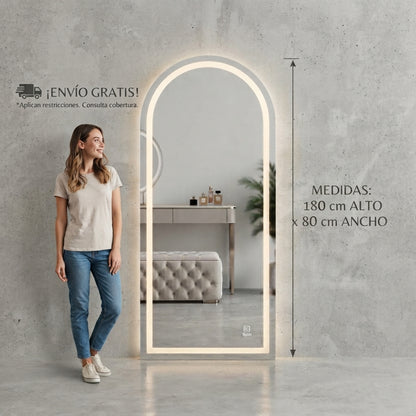 Espejo de Cuerpo Completo Arqueado con Luz LED 180 cm | Espejo Decorativo Táctil