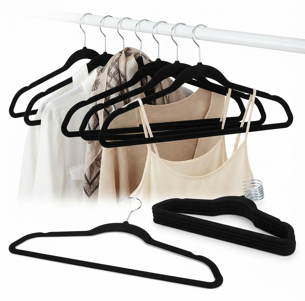 Set 50 Ganchos Terciopelo Para Ropa Antideslizantes Hogar