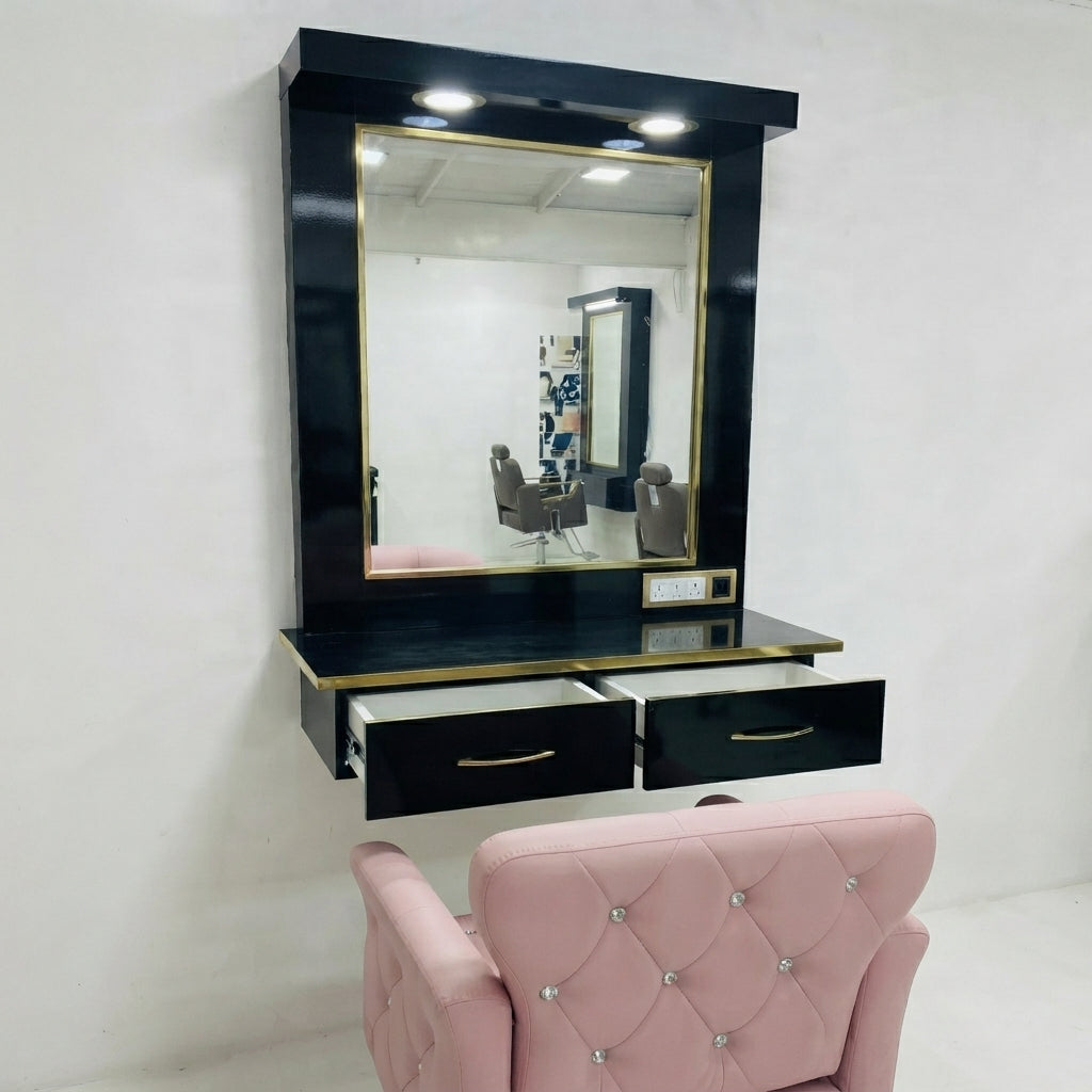 Estación de Belleza de Lujo "Glamour Gold" – Tocador Profesional con Iluminación LED y Cajoneras Reforzadas