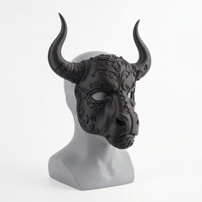 Máscara Estilo Minotauro / Toro con Cuernos y Filigranas Negras para Halloween Dia de Muertos